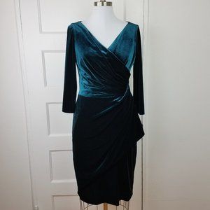 Betsy Johnson | Green Velvet Faux Wrap Dress 10